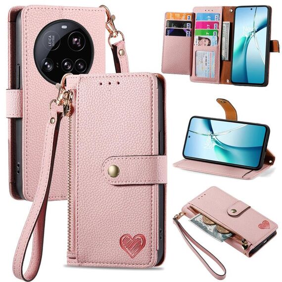 Custodia in pelle con laccetto e cerniera per Xiaomi 15 Ultra Love (rosa)