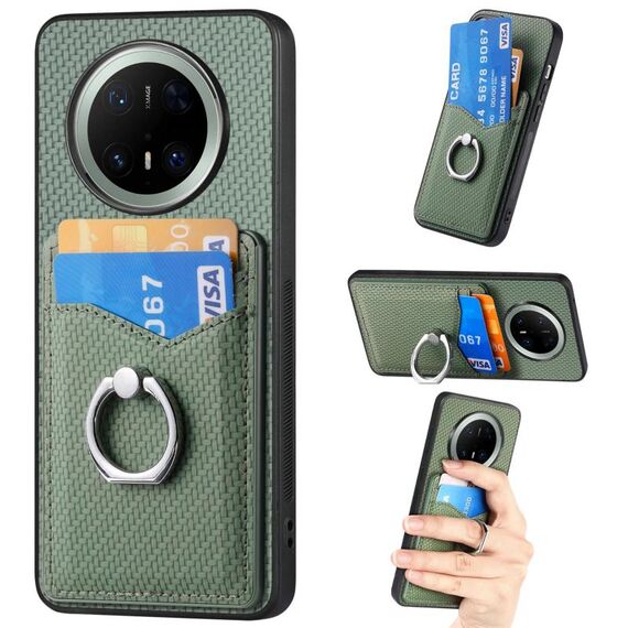 Custodia ad anello con portafoglio in fibra di carbonio per Huawei Mate 70 Pro (verde)