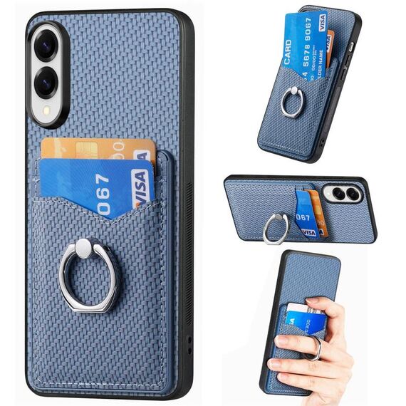 Custodia ad anello con portafoglio in fibra di carbonio per Samsung Galaxy S25 Edge 5G (blu)