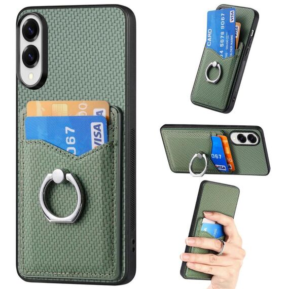 Custodia ad anello con portafoglio in fibra di carbonio per Samsung Galaxy S25 Edge 5G (verde)