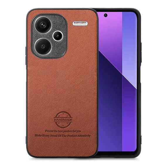 Custodia in similpelle con retro in tessuto twill per Redmi Note 13 Pro+ (marrone)