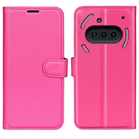 Custodia per telefono For Nothing Phone 3a con supporto e flip orizzontale in pelle con texture Litchi (rosso rosa)