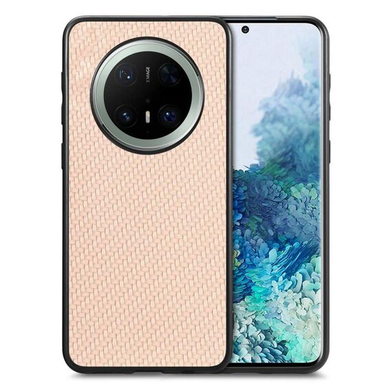 Custodia per telefono con cover posteriore in pelle con trama in fibra di carbonio per Huawei Mate 70 Pro+ (cachi)