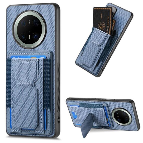 Custodia per telefono cellulare con supporto pieghevole in fibra di carbonio per Huawei Mate 70 (blu)