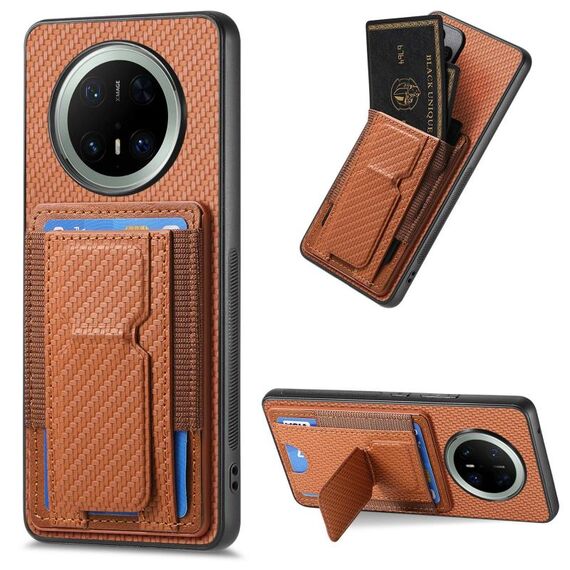 Custodia per telefono cellulare con supporto pieghevole in fibra di carbonio per Huawei Mate 70 Pro (marrone)