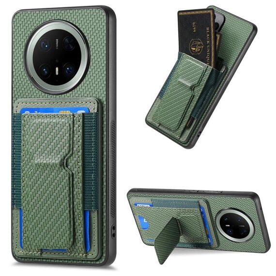 Custodia per telefono cellulare con supporto pieghevole in fibra di carbonio e elastico per Huawei Mate 70 Pro+ (verde)