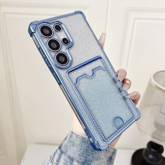Custodia in TPU con placcatura glitter sfumata per Samsung Galaxy S22 Ultra 5G e slot per schede (blu)
