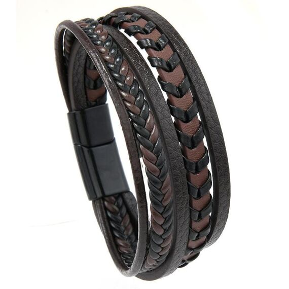 Bracciale da uomo in pelle intrecciata, elegante e minimalista, fatto a mano con chiusura magnetica (marrone scuro)