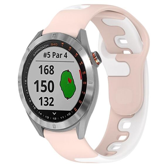 Per cinturino in silicone bicolore Garmin Approach S40 da 20 mm (rosa + bianco)