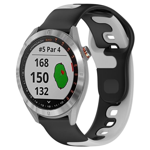 Per cinturino in silicone bicolore Garmin Approach S40 da 20 mm (nero + grigio)
