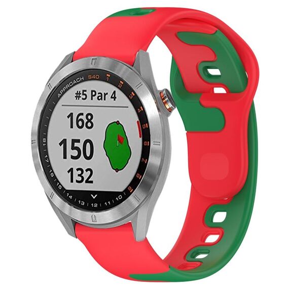 Per cinturino in silicone bicolore Garmin Approach S40 da 20 mm (rosso + verde)