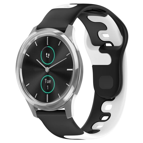 Per cinturino in silicone bicolore Garmin VivoMove Luxe da 20 mm (nero + bianco)