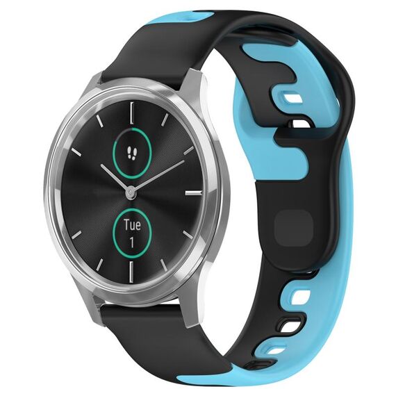 Per cinturino in silicone bicolore Garmin VivoMove Luxe da 20 mm (nero + blu)