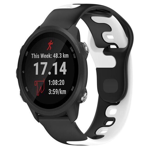 Per cinturino in silicone bicolore Garmin Forerunner 245 Music da 20 mm (nero + bianco)