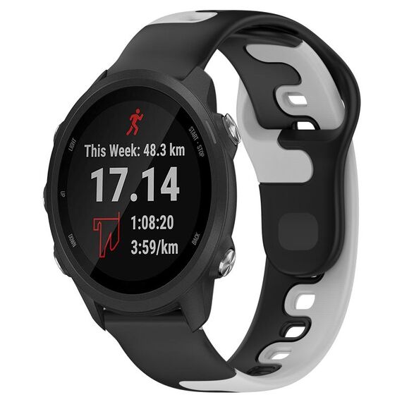Per cinturino in silicone bicolore Garmin Forerunner 245 Music da 20 mm (nero + grigio)