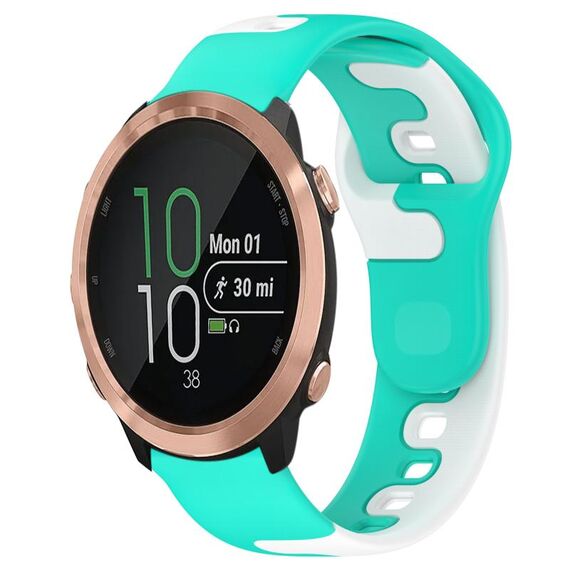 Per cinturino in silicone bicolore Garmin Forerunner 645 Music da 20 mm (ciano + bianco)