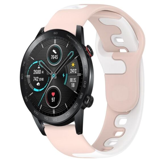 Per Honor MagicWatch2 cinturino in silicone bicolore 42mm 20mm (rosa + bianco)