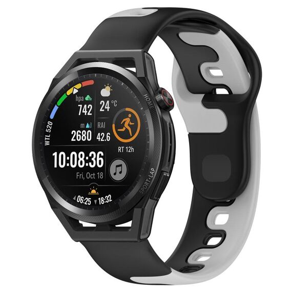 Per Huawei Watch GT Runner cinturino in silicone bicolore da 22 mm (nero + grigio)