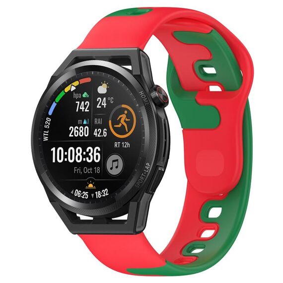 Per Huawei Watch GT Runner cinturino in silicone bicolore da 22 mm (rosso + verde)