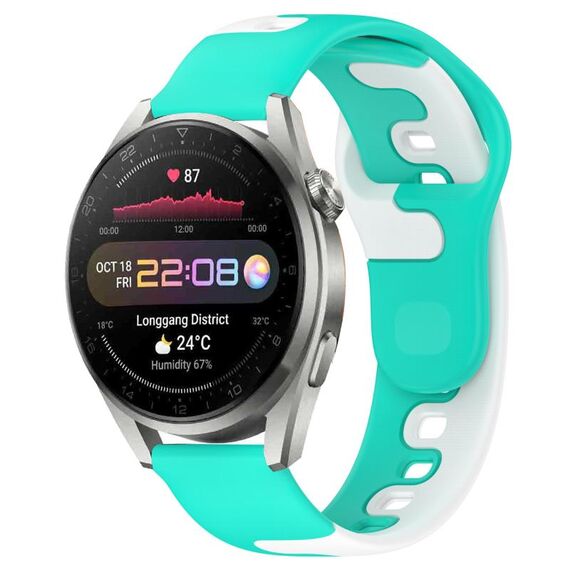Per Huawei Watch 3 Pro cinturino in silicone bicolore da 22 mm (ciano + bianco)