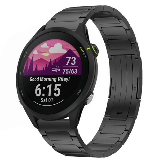 Per cinturino per orologio Garmin Forerunner 255 Music da 22 mm in lega di titanio a forma di I (nero)