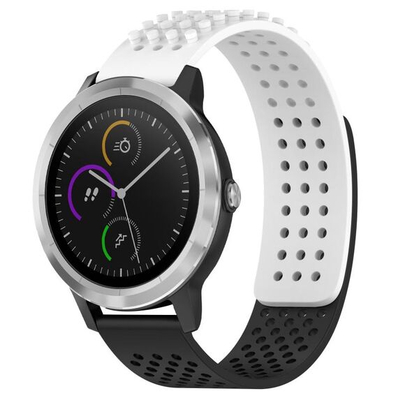 Per cinturino in silicone traspirante con punti 3D Garmin Vivoactive 3 con fori da 20 mm (bianco + nero)