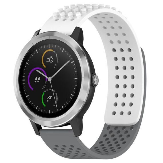 Per cinturino in silicone traspirante con punti 3D Garmin Vivoactive 3 con fori da 20 mm (bianco + grigio)