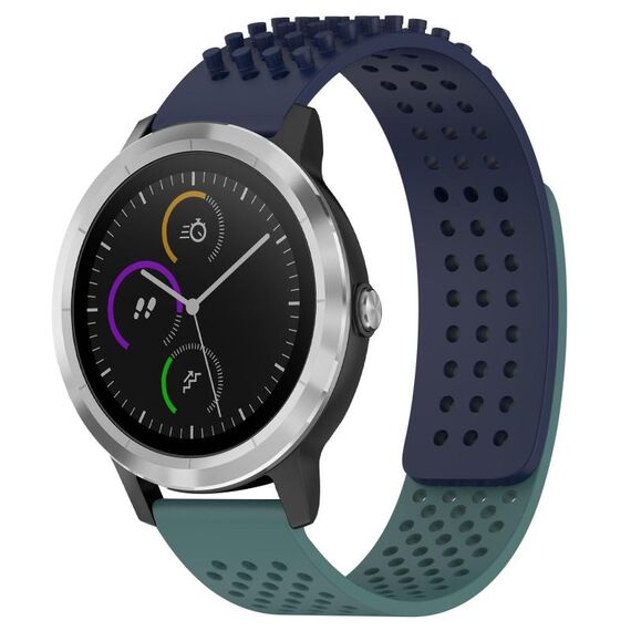 Per cinturino in silicone traspirante con punti 3D Garmin Vivoactive 3, fori da 20 mm (blu notte + verde oliva)