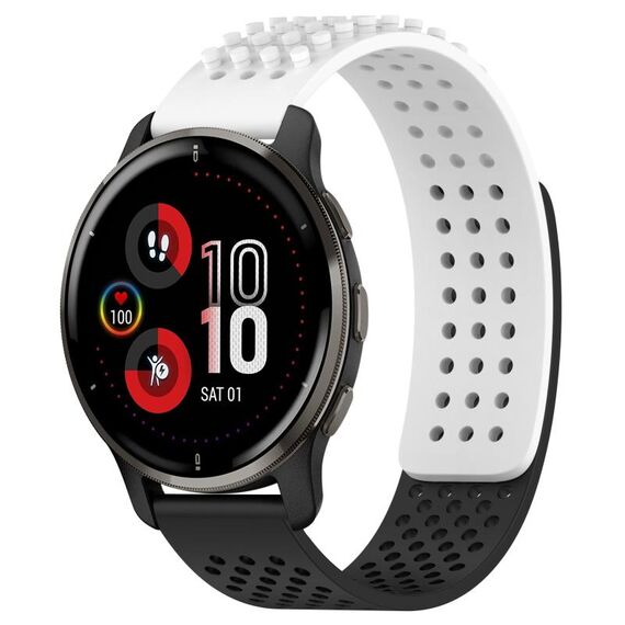 Per cinturino in silicone traspirante con punti 3D Garmin Venu 2 Plus con fori da 20 mm (bianco + nero)