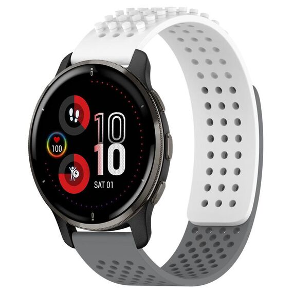 Per cinturino in silicone traspirante con punti 3D Garmin Venu 2 Plus con fori da 20 mm (bianco + grigio)