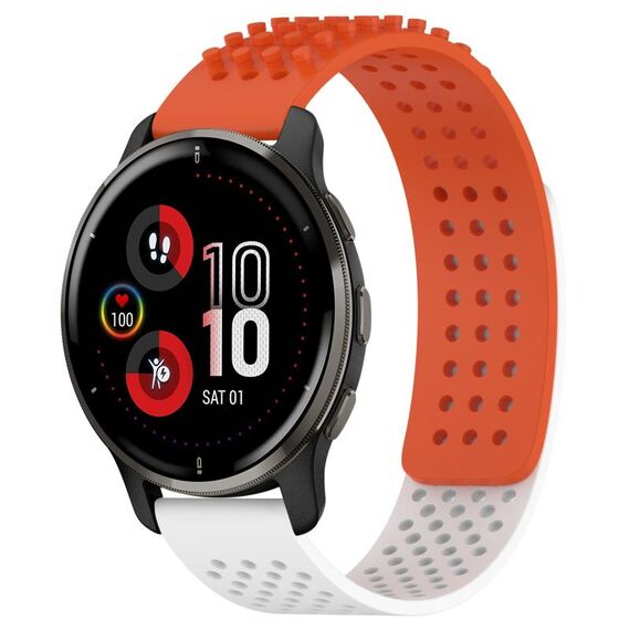 Per cinturino in silicone traspirante con punti 3D Garmin Venu 2 Plus con fori da 20 mm (arancione + bianco)