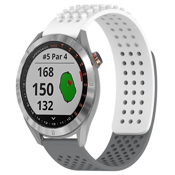 Per cinturino in silicone traspirante con punti 3D Garmin Approach S40 da 20 mm (bianco + grigio)