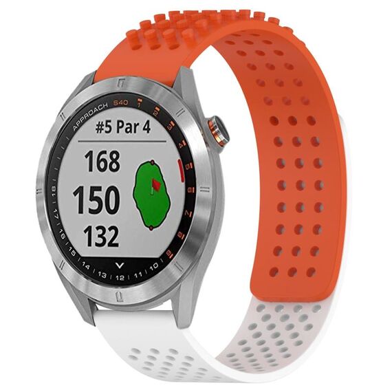 Per cinturino in silicone traspirante con punti 3D Garmin Approach S40 da 20 mm (arancione + bianco)