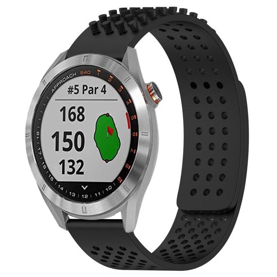 Per cinturino in silicone traspirante con punti 3D Garmin Approach S40, fori da 20 mm (nero)