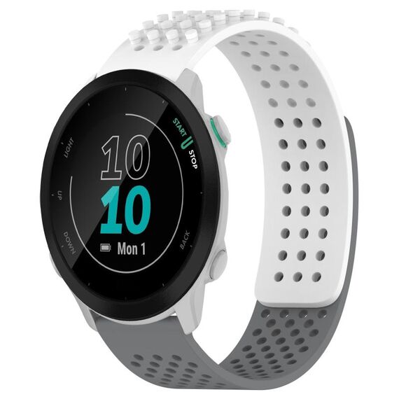 Per cinturino in silicone traspirante con punti 3D Garmin Forerunner 55 fori da 20 mm (bianco + grigio)