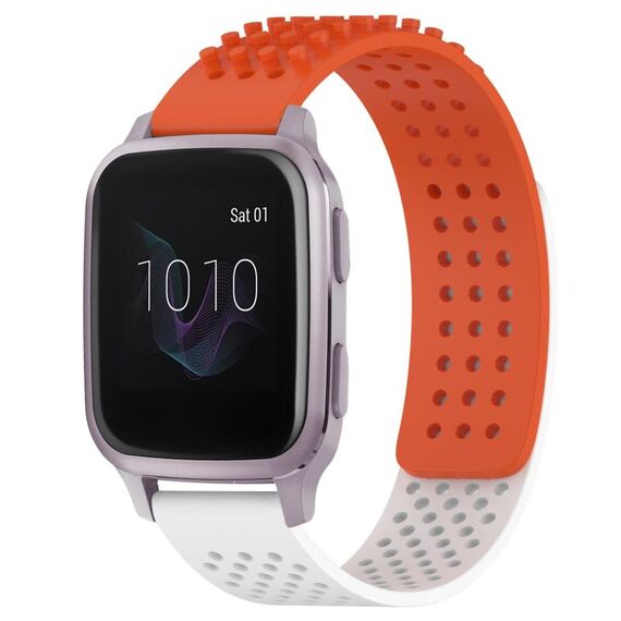 Per cinturino in silicone traspirante con punti 3D Garmin Venu SQ da 20 mm (arancione + bianco)