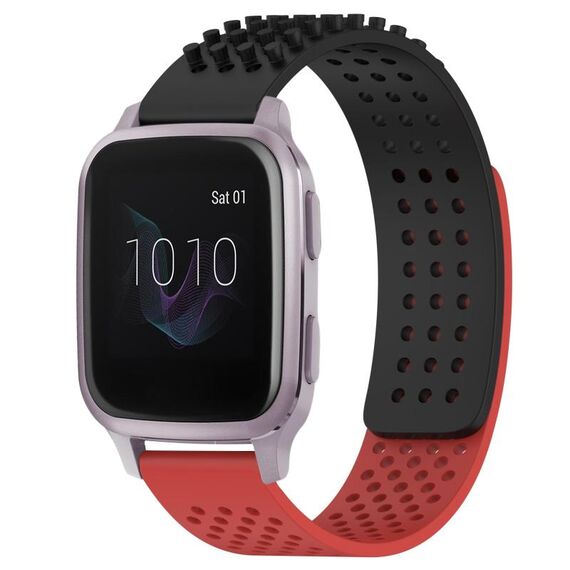 Per cinturino in silicone traspirante con punti 3D Garmin Venu SQ da 20 mm (nero + rosso)