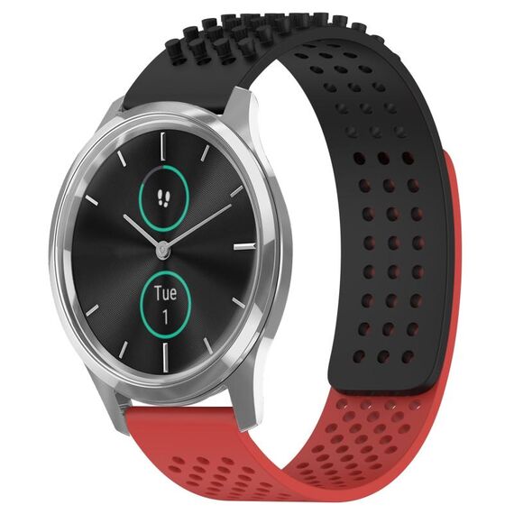 Per cinturino in silicone traspirante con punti 3D Garmin VivoMove Luxe da 20 mm (nero + rosso)
