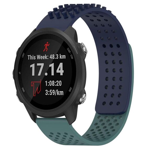 Per cinturino in silicone traspirante con punti 3D Garmin Forerunner 245 fori da 20 mm (blu notte + verde oliva)