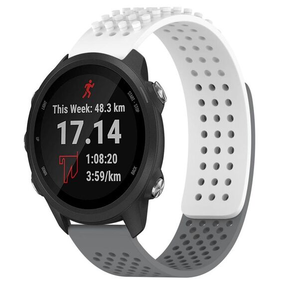 Per cinturino in silicone traspirante con punti 3D Garmin Forerunner 245 Music, fori da 20 mm (bianco + grigio)