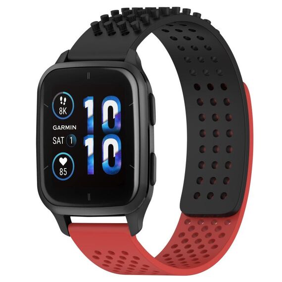 Per cinturino in silicone traspirante con punti 3D Garmin Forerunner Sq2 da 20 mm (nero + rosso)