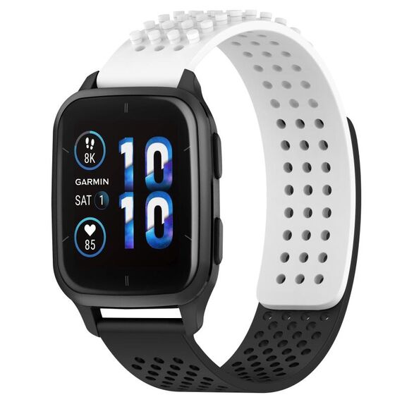 Per cinturino in silicone traspirante con punti 3D Garmin Forerunner Sq2 Music, fori da 20 mm (bianco + nero)