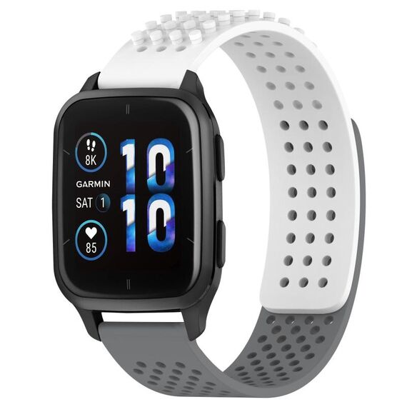 Per cinturino in silicone traspirante con punti 3D Garmin Forerunner Sq2 Music, fori da 20 mm (bianco + grigio)