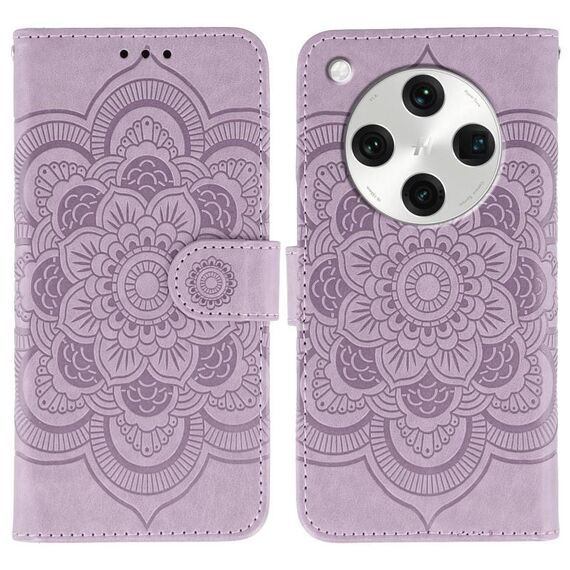 Custodia in pelle per telefono OPPO Find X8 Pro con motivo in rilievo Sun Mandala (viola)
