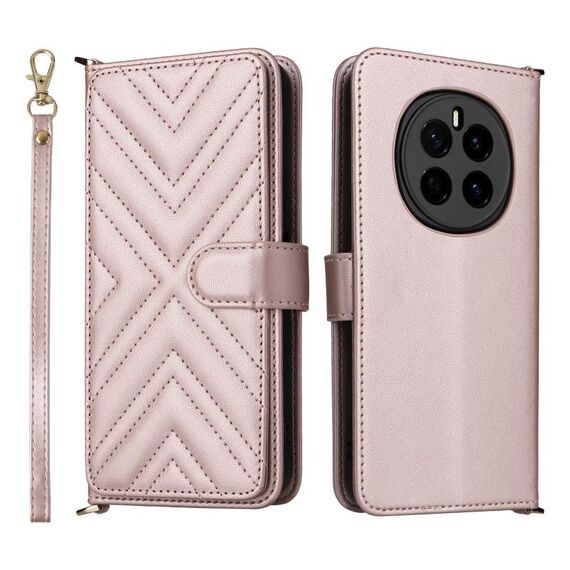 Custodia in pelle multifunzione con 6 slot per schede per Honor Magic7 5G e cinturino da polso (rosa)