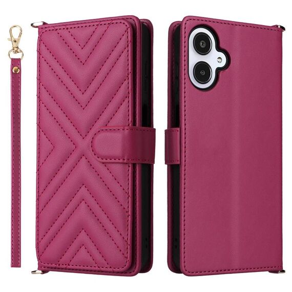 Custodia in pelle multifunzione con 6 slot per schede per Samsung Galaxy A25 5G JP con cinturino da polso (rosso rosa)