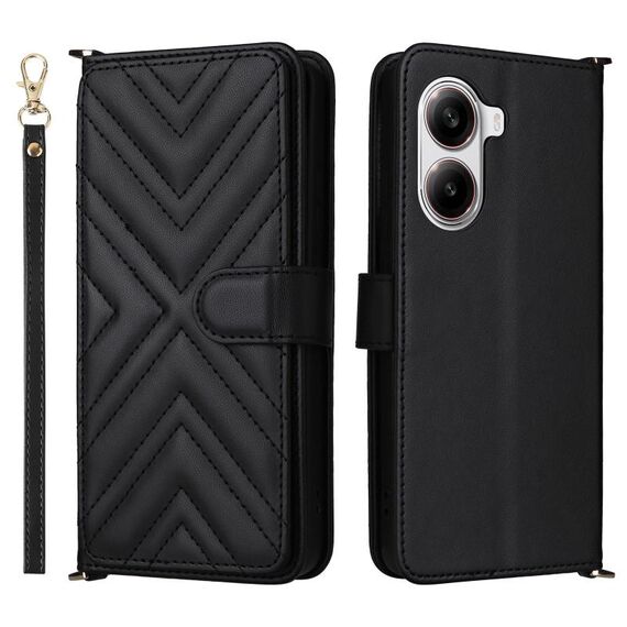 Custodia in pelle multifunzione con 6 slot per schede per Xiaomi Poco X7 Pro 5G / Redmi Turbo 4 con cinturino da polso (nero)
