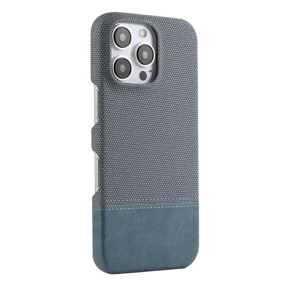 Custodia per iPhone 16 Pro in PU ibrida con rivestimento in tessuto con cuciture MagSafe e magnete per PC (blu ciano)