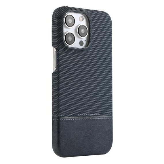 Custodia per iPhone 13 Pro in PU ibrida con rivestimento in tessuto con cuciture MagSafe e magnete per PC (blu scuro)