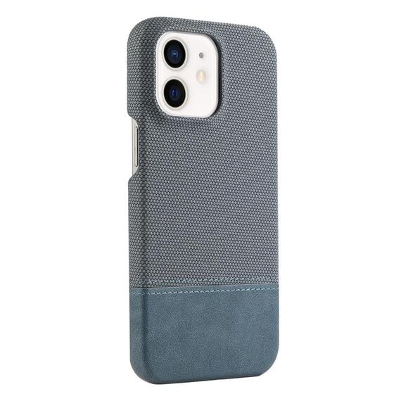 Custodia per iPhone 12/12 Pro in PU ibrida con rivestimento in tessuto con cuciture MagSafe e magnete per PC (blu ciano)